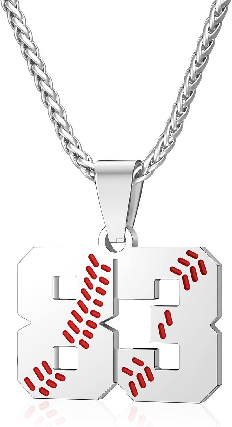 Wikavanli Personalized Baseball Jersey Number 00-99 Necklace - Stainless Steel Baseball Chain Pendant Necklace - Team Jewelry Gift for Boys, Girls, Men, Women - Image 1